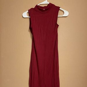 Red high neck/sleeveless midi dress